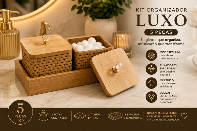 Kit Organizador Premium 5 Peças para Banheiro, Lavabo e Decoração | Casa Valle