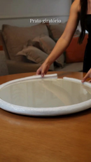Prato Giratório Bandeja de Sobre Por Centro de Mesa 40cm Off White com Vidro