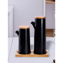 Kit Com 2Peças Porta Mantemento em Cerâmica com Suporte de Bambu