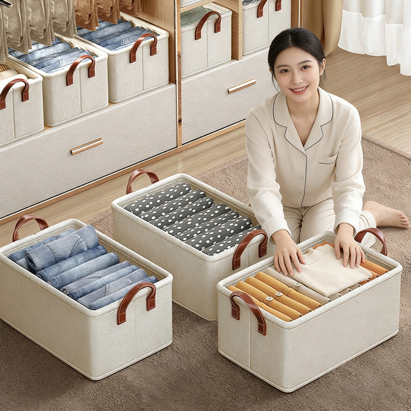 Conjunto de 2/4 Caixas Organizadoras com Gaveta Cesta de Armazenamento para Roupas